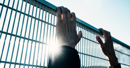 Hands on a fence sun shining